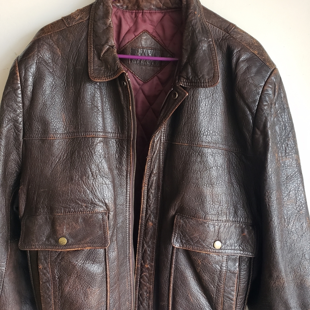 Chia brown mens leather jacket, 1980s flight jacket, vintage